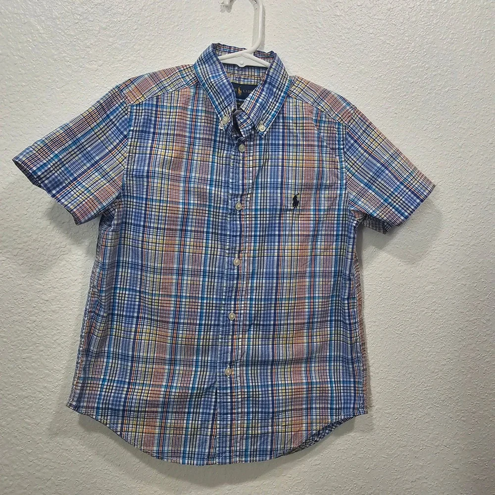 Ralph Lauren Boys Blue Plaid Short Sleeve Button Down Shirt‎ Size 6